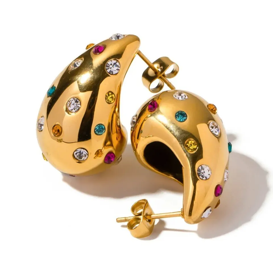 Pendientes Drop con circonitas engastadas — oro 18K o plata