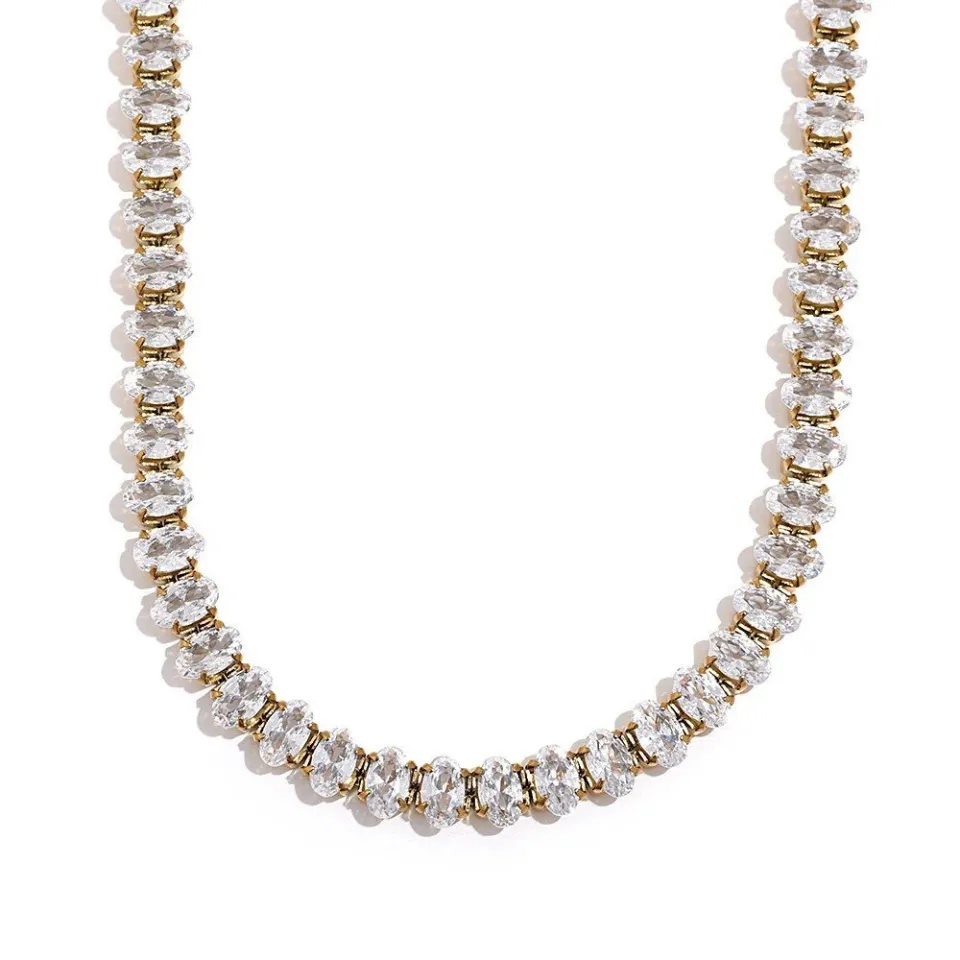 Navette necklace with marquise-cut cubic zirconia in 18K gold PVD