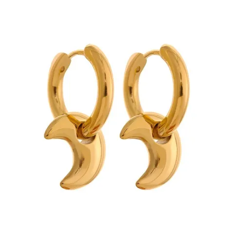 Pendientes Elena Luna: aro con colgante de luna en oro 18K