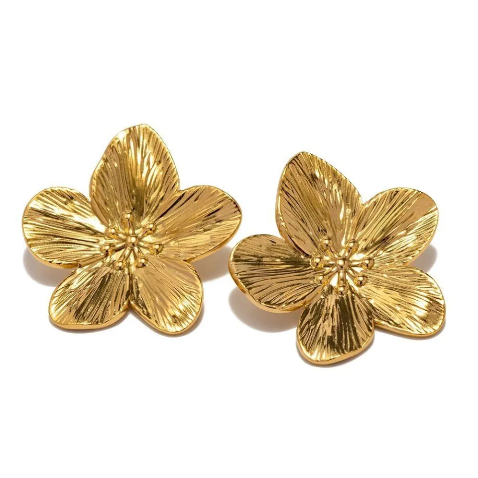 Bloom earrings — large structured floral button in 18K gold or silver