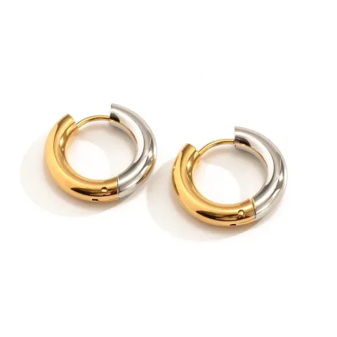 Two-tone hoop earrings combining 18K gold PVD and polished silver
