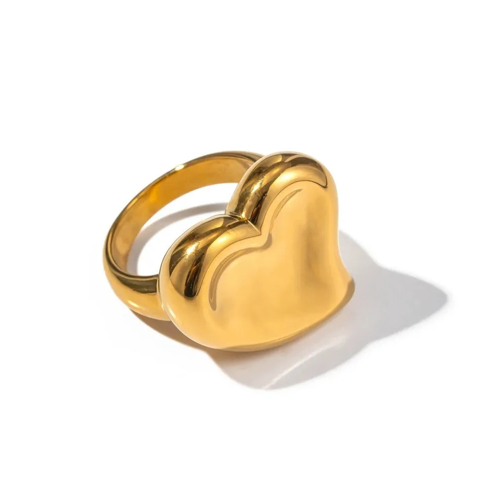 Big Heart ring with large statement heart in 18K gold PVD coating