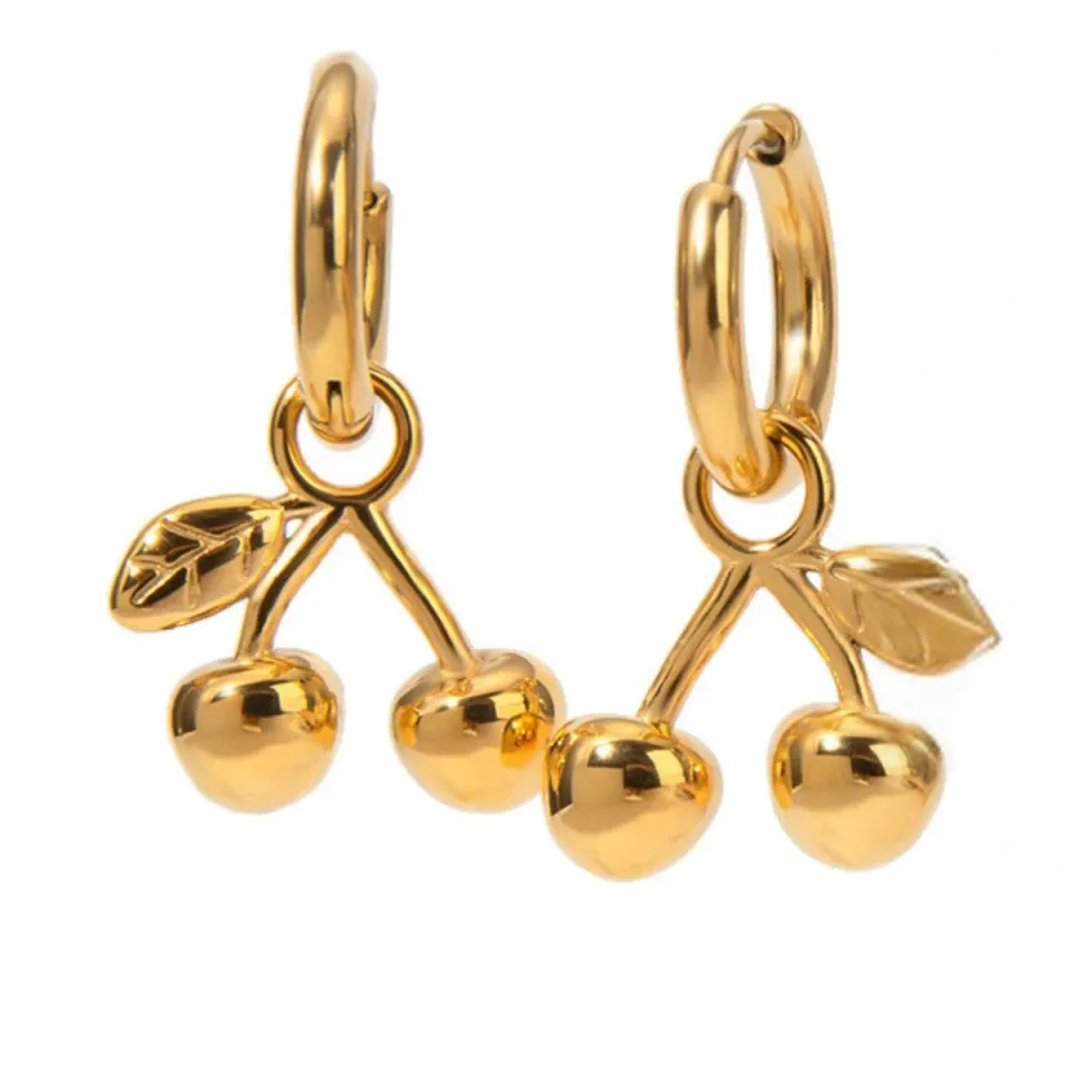 Pendientes Cherry aritos con cerezas en oro 18K o plata pulida