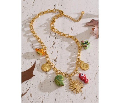 Collar acero inoxidable PVD de oro 18K y dijes de cerámica | Essencial