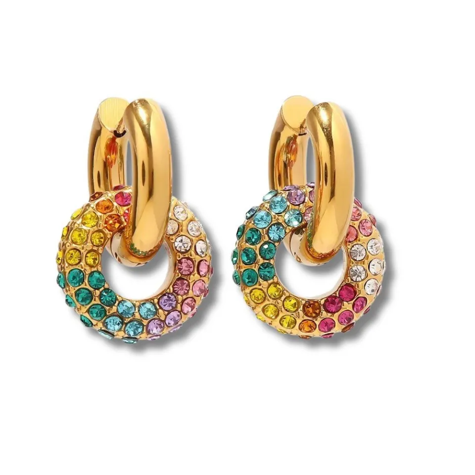 Pendientes Amélie: aro con colgante de circonitas de colores desmontable